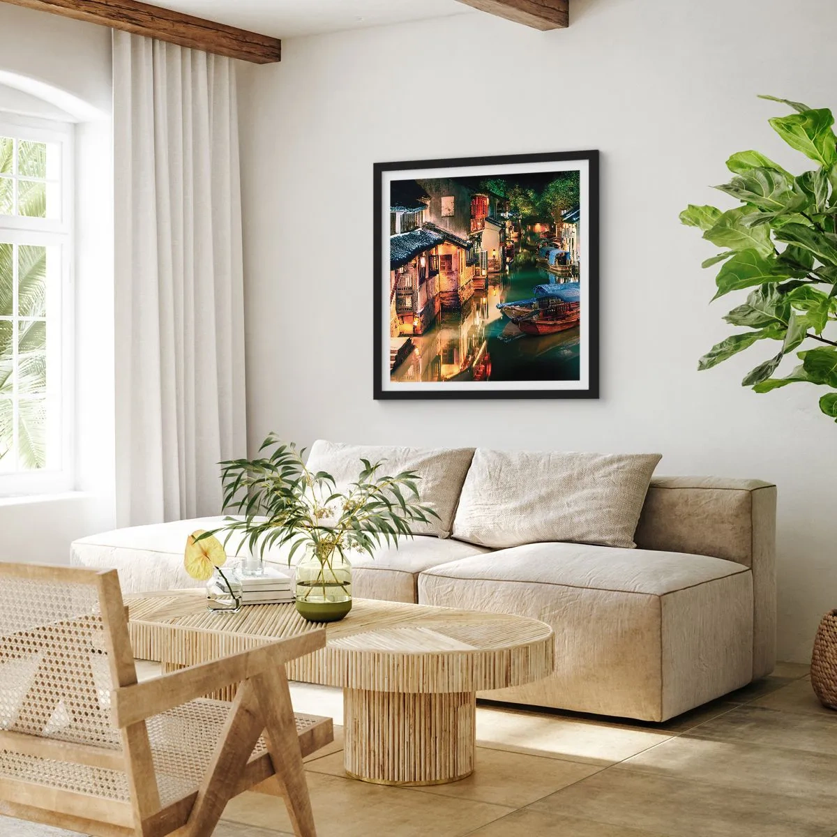 Poster în ramă neagră - O seară pe o stradă chinezească - 30x30 cm