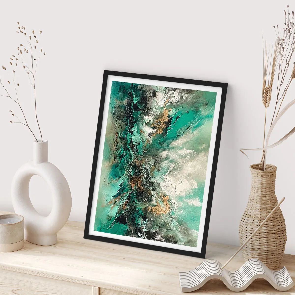 Poster în ramă neagră - Fierbere negru-smarald - 70x100 cm