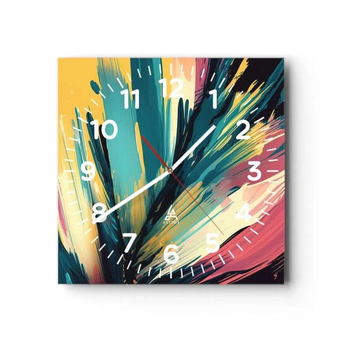 Ceas de perete - Ceas pe sticlă - Compoziția - o explozie de bucurie - 30x30 cm