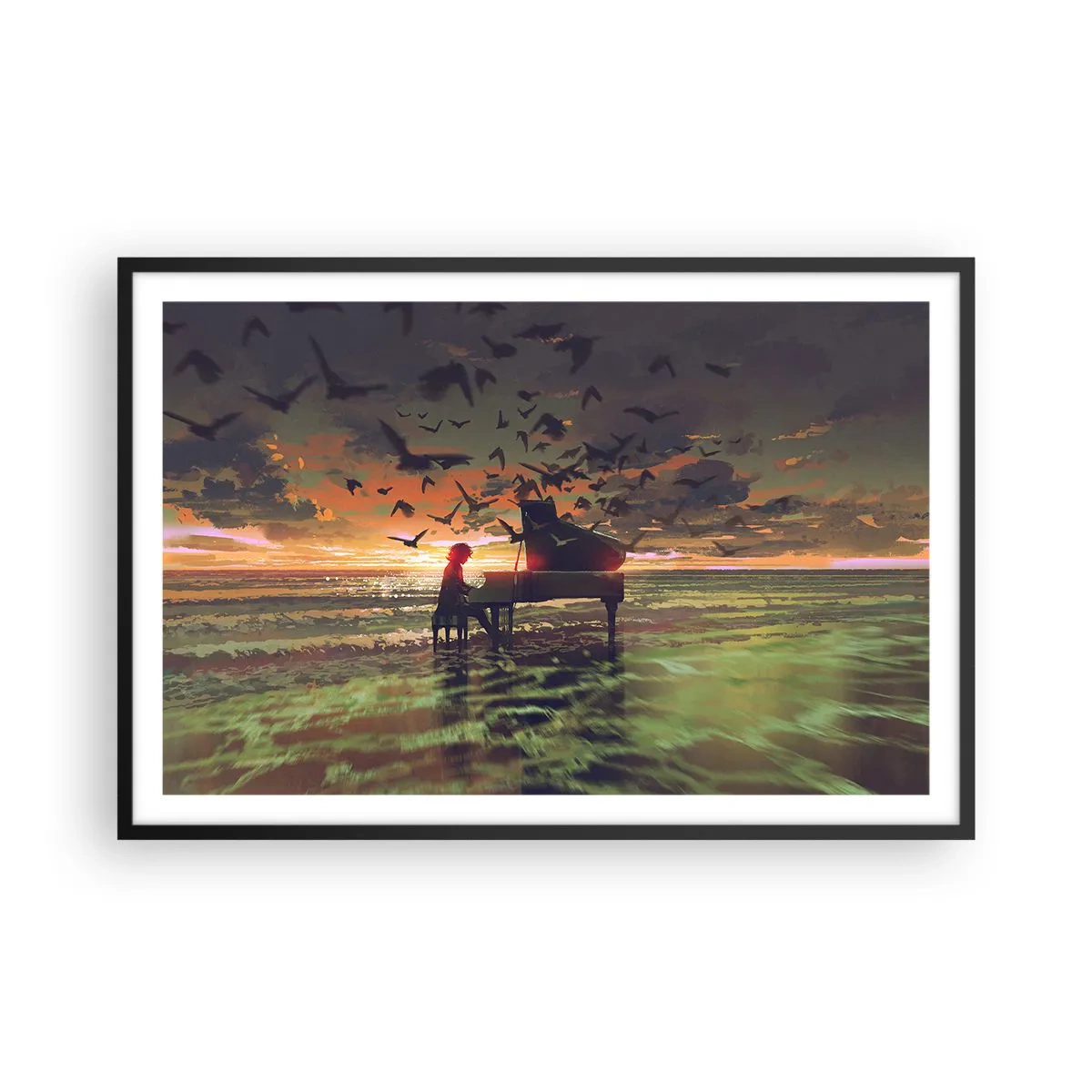 Poster în ramă neagră - Concert pentru pian și valuri - 91x61 cm