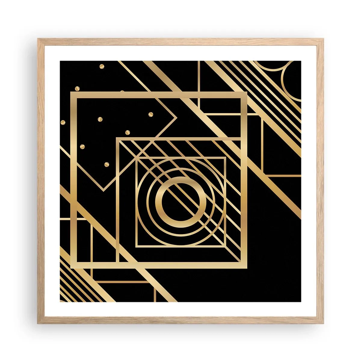 Poster în ramă de stejar deschis - Geometrie de aur - 60x60 cm