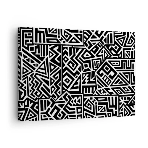 Tablou pe pânză Canvas - Modele geometrice alb-negru inspirate din cultura precolumbiană - 70x50cm - Compoziție precolumbiană - Decorațiune modernă pentru perete pentru living și dormitor ARTTOR