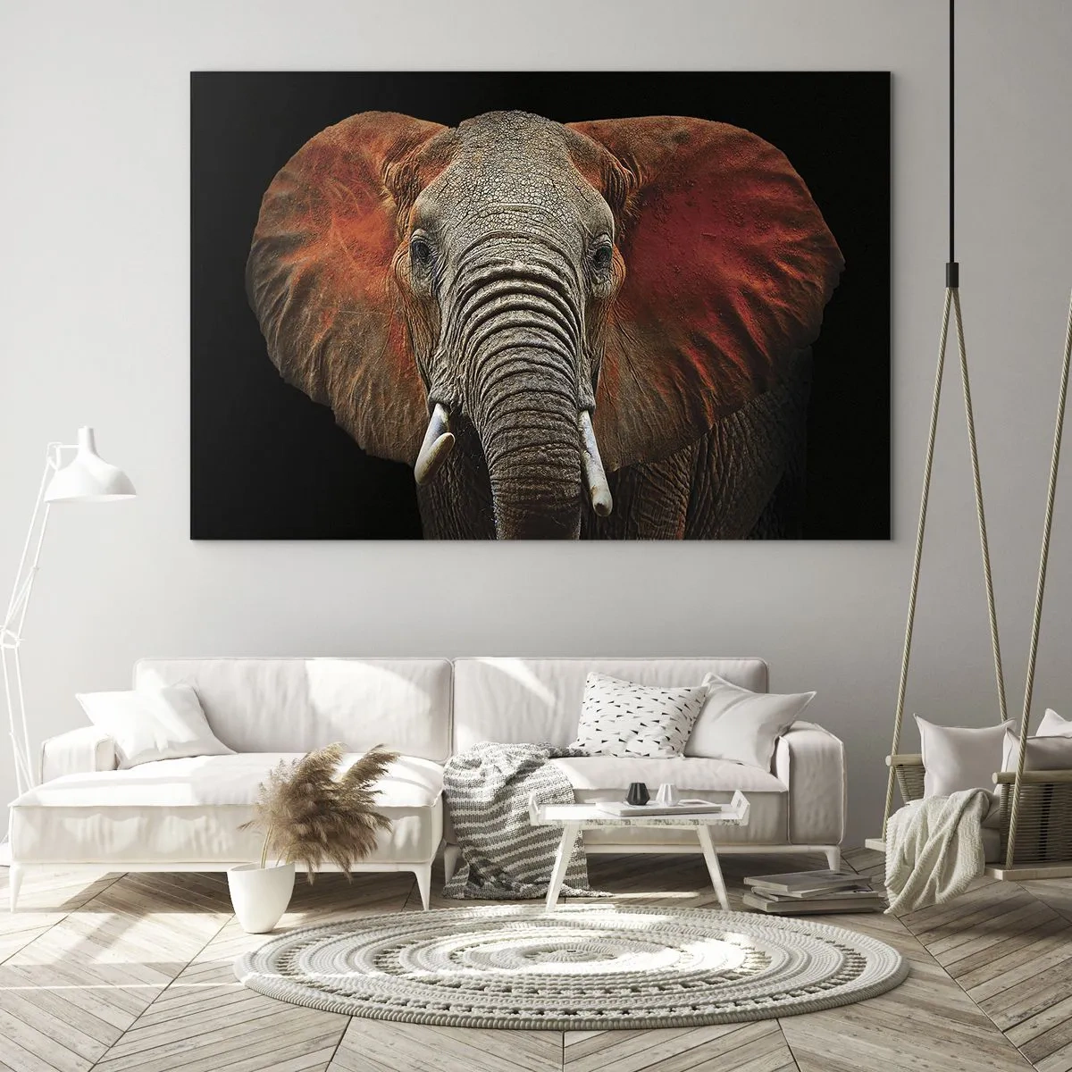 Tablou pe sticlă - Portretul unui elefant maiestuos pe un fundal negru - 70x50cm - Sunt sălbatic, și tu? - Decorațiune modernă pentru perete pentru living și dormitor ARTTOR