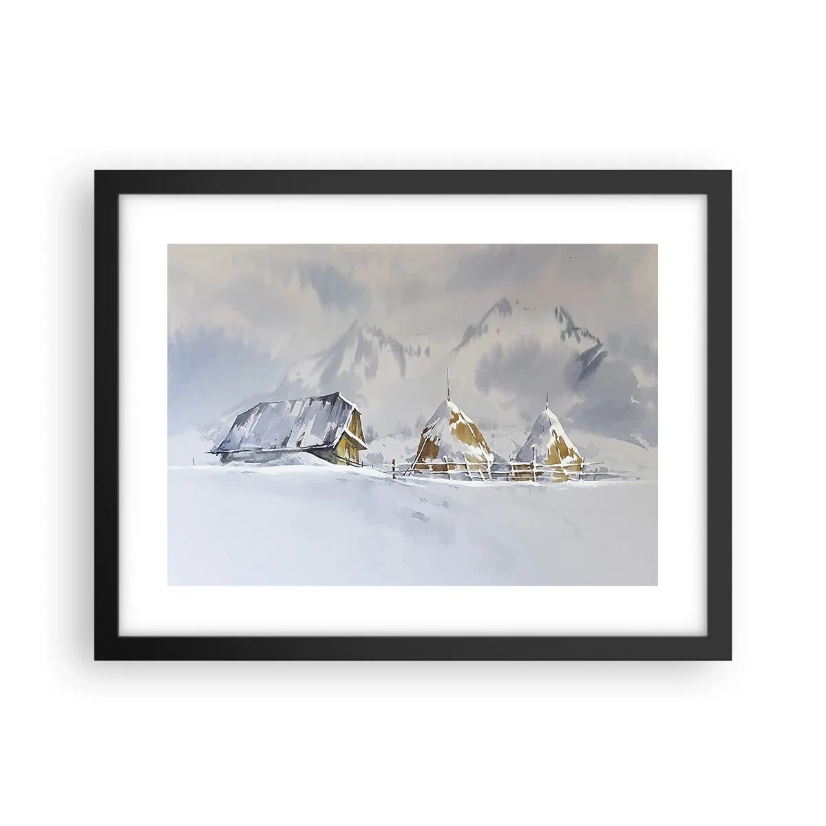 Poster în ramă neagră - Într-o vale înzăpezită - 40x30 cm