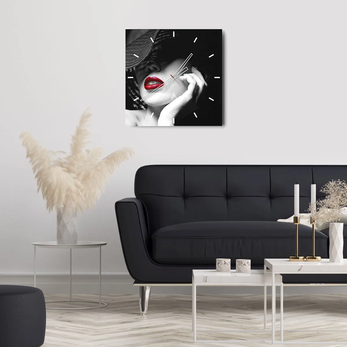 Ceas de perete - Ceas pe sticlă - Studiu în stacojiu - 30x30 cm