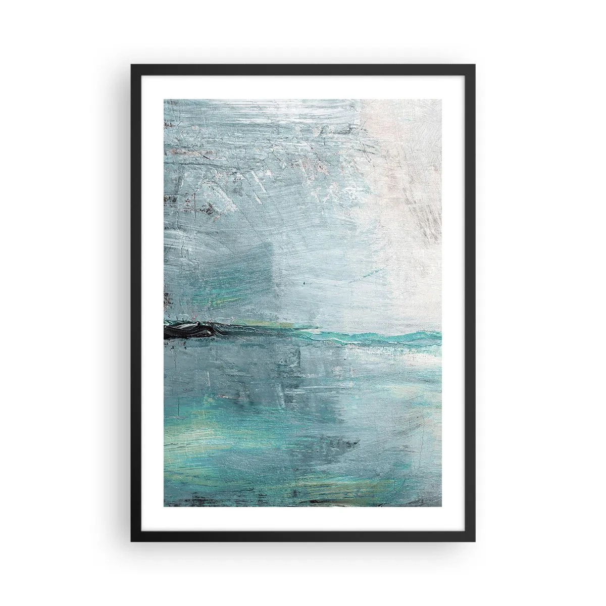 Poster în ramă neagră - Peisaj abstract în nuanțe de albastru și gri - 50x70cm - Orizontal în albastru - Decorațiune modernă pentru perete pentru living și dormitor ARTTOR