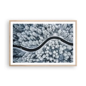 Poster în ramă de stejar deschis - Prin pădurea de iarnă - 91x61 cm