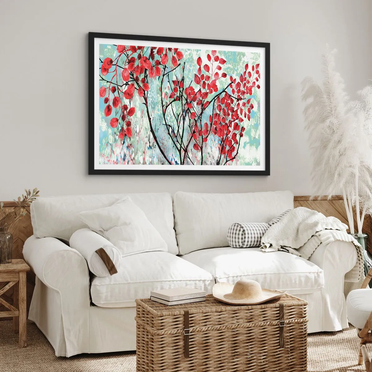 Poster în ramă neagră - Arbore în stacojiu - 70x50 cm