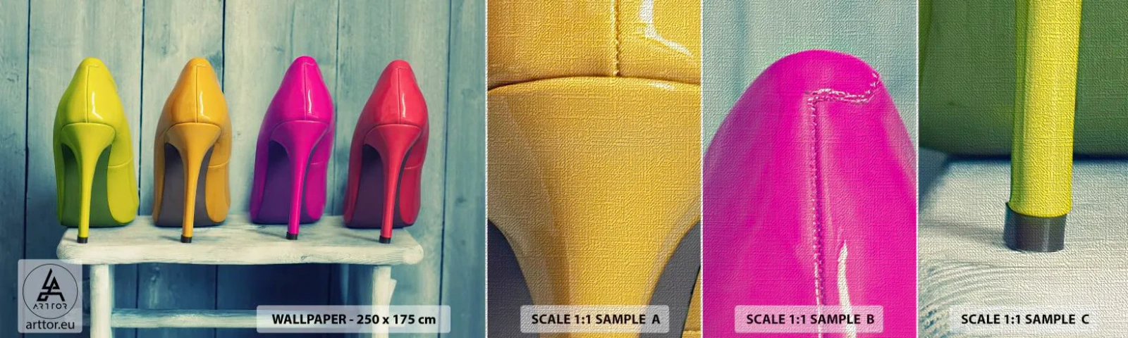 Mostră tapet Premium Canvas - Mergând pe un curcubeu - Modă, Femeie, Pantofi de dama - 100x30 cm