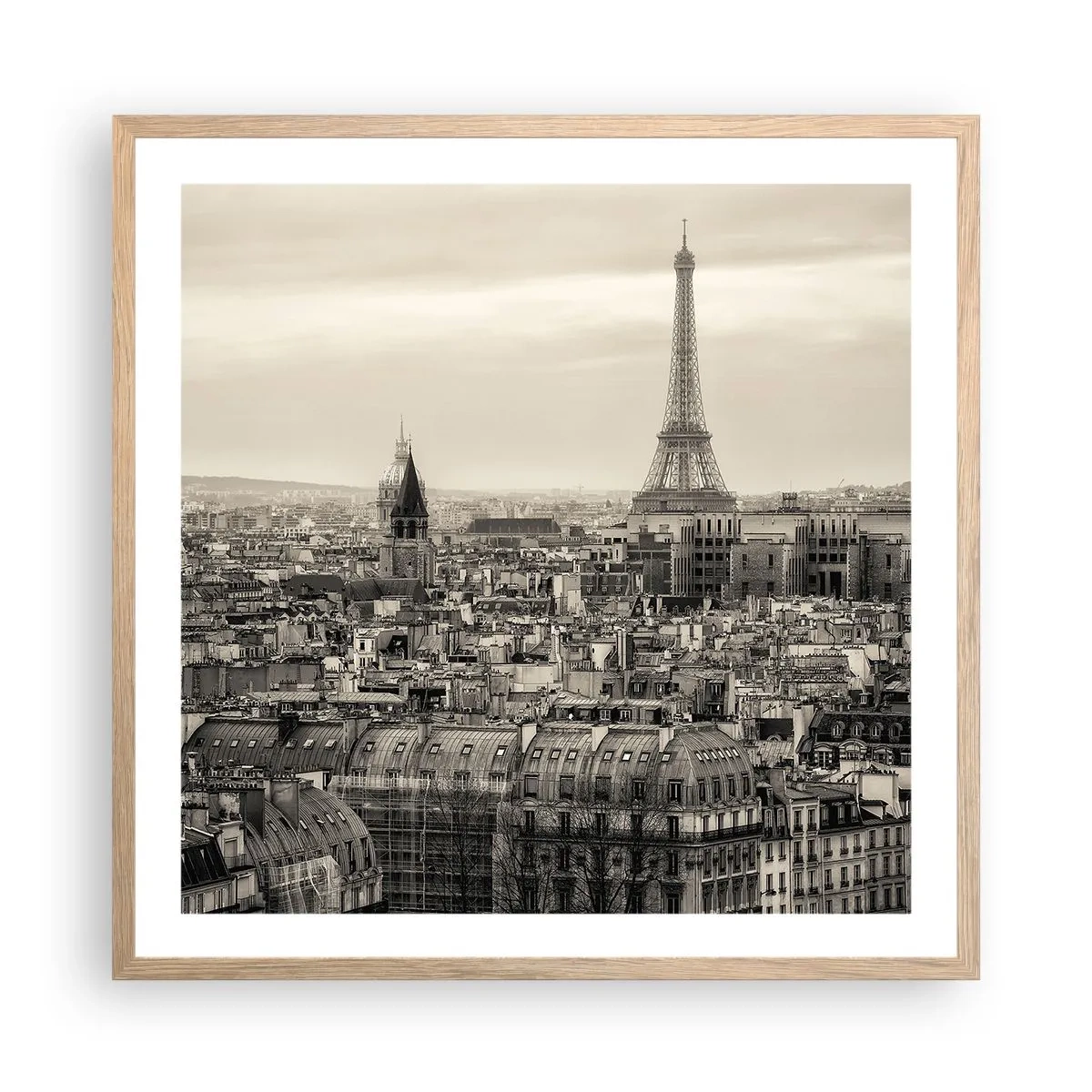 Poster în ramă de stejar deschis - Deasupra acoperișurilor Parisului - 60x60 cm