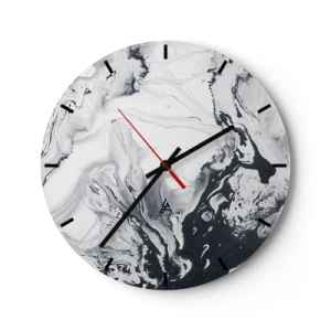 Ceas de perete - Ceas pe sticlă - Un model abstract în nuanțe de alb și negru, care seamănă cu marmura. - 30x30cm - Interiorul Pământului - Decorațiune modernă pentru perete pentru living, bucătărie și dormitor ARTTOR