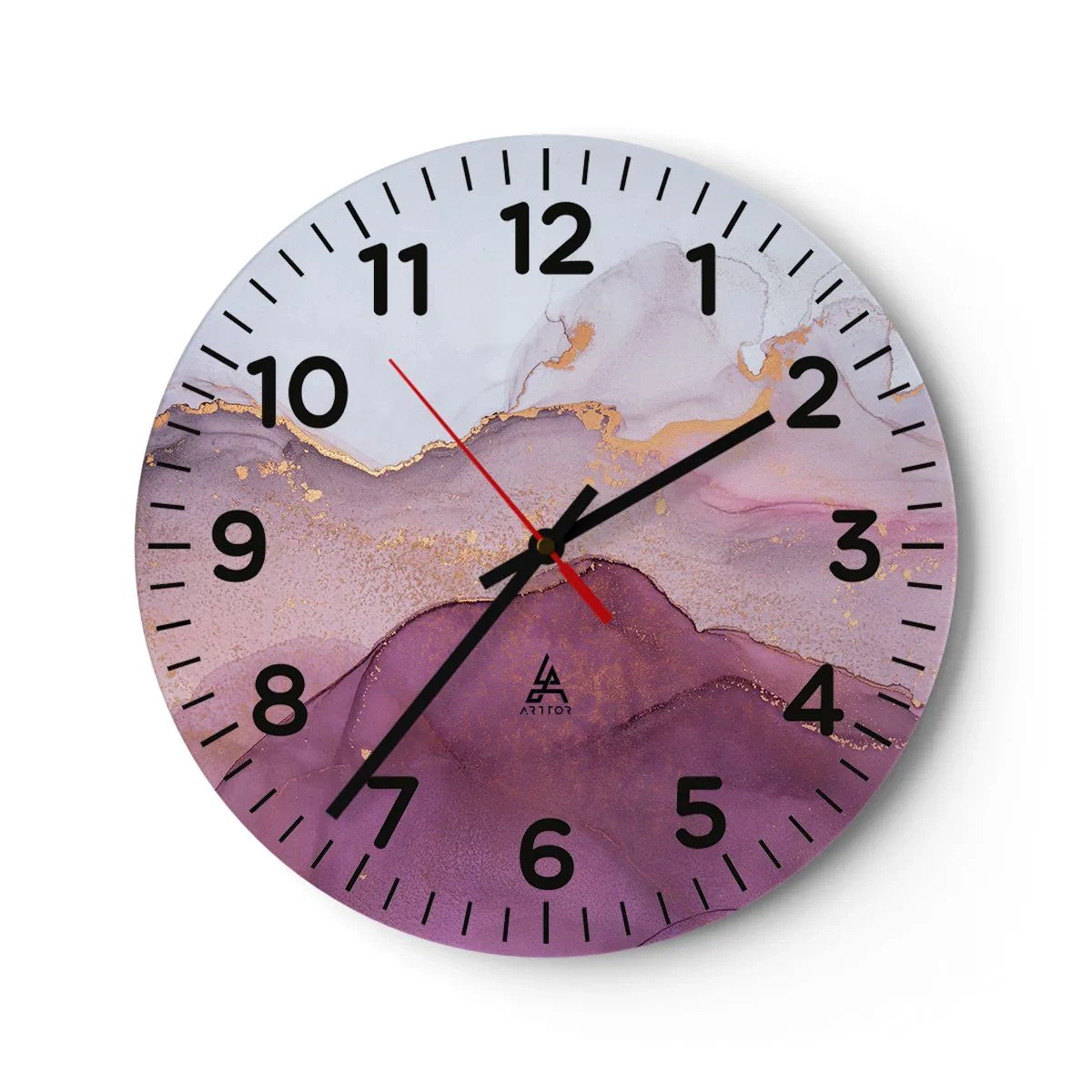 Ceas de perete - Ceas pe sticlă - Valuri de liliac și violet - 40x40 cm
