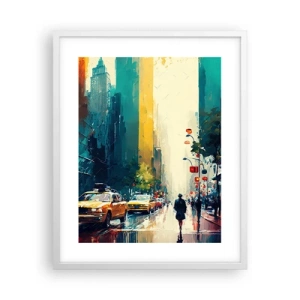 Poster în ramă albă - New York - aici și ploaia este colorată - 40x50 cm