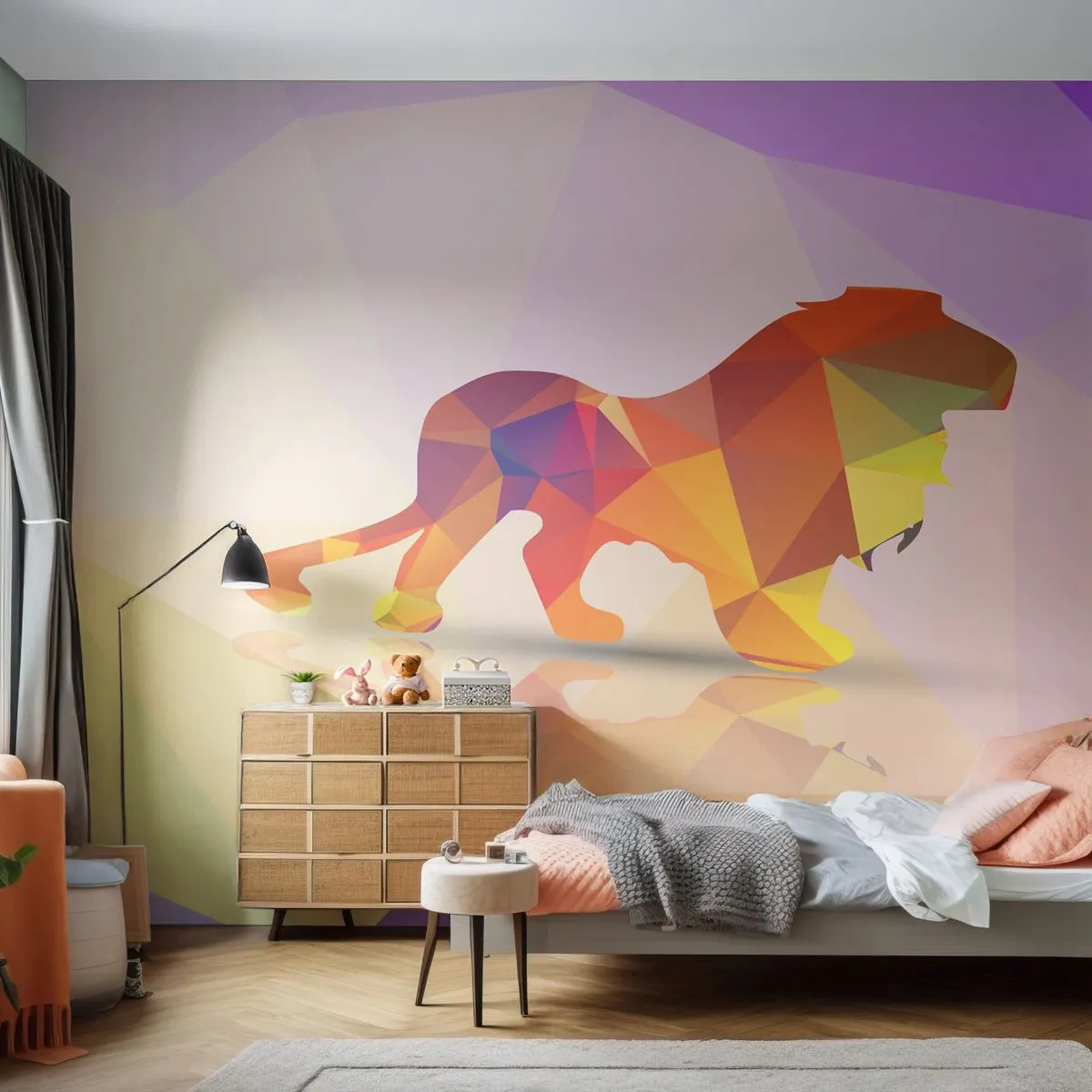Tapet Premium Canvas - Regele diamantat - Animale, Leu, Figura geometrică - 350x256 cm