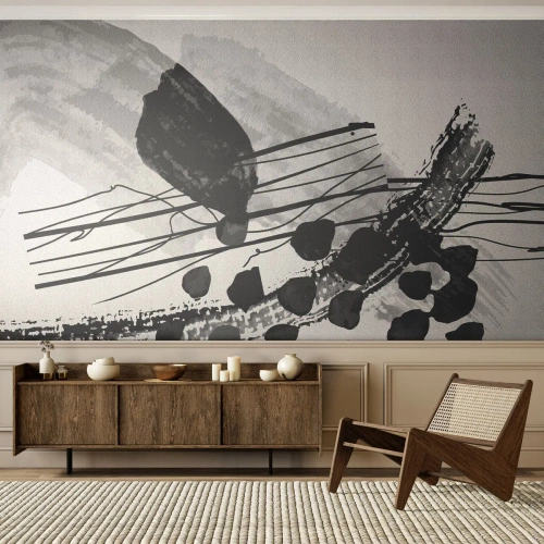 Tapet Standard Eco - Abstracție organică în negru și alb - Abstracția, Modern, Bucată - 350x256 cm