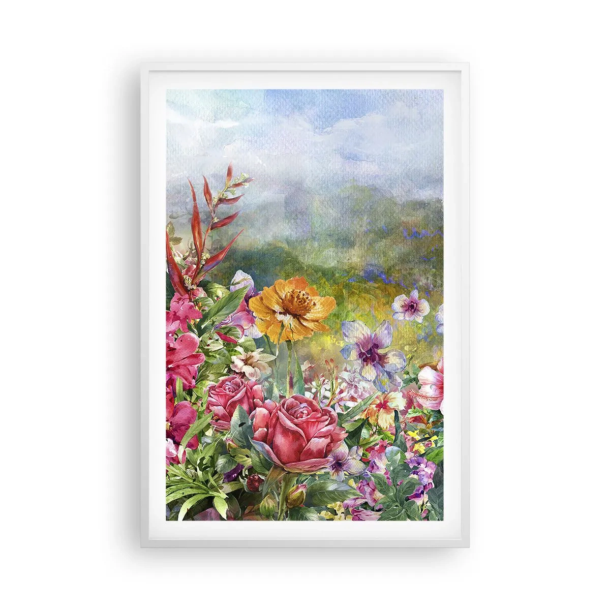 Poster în ramă albă - O grădină înnebunită - 61x91 cm
