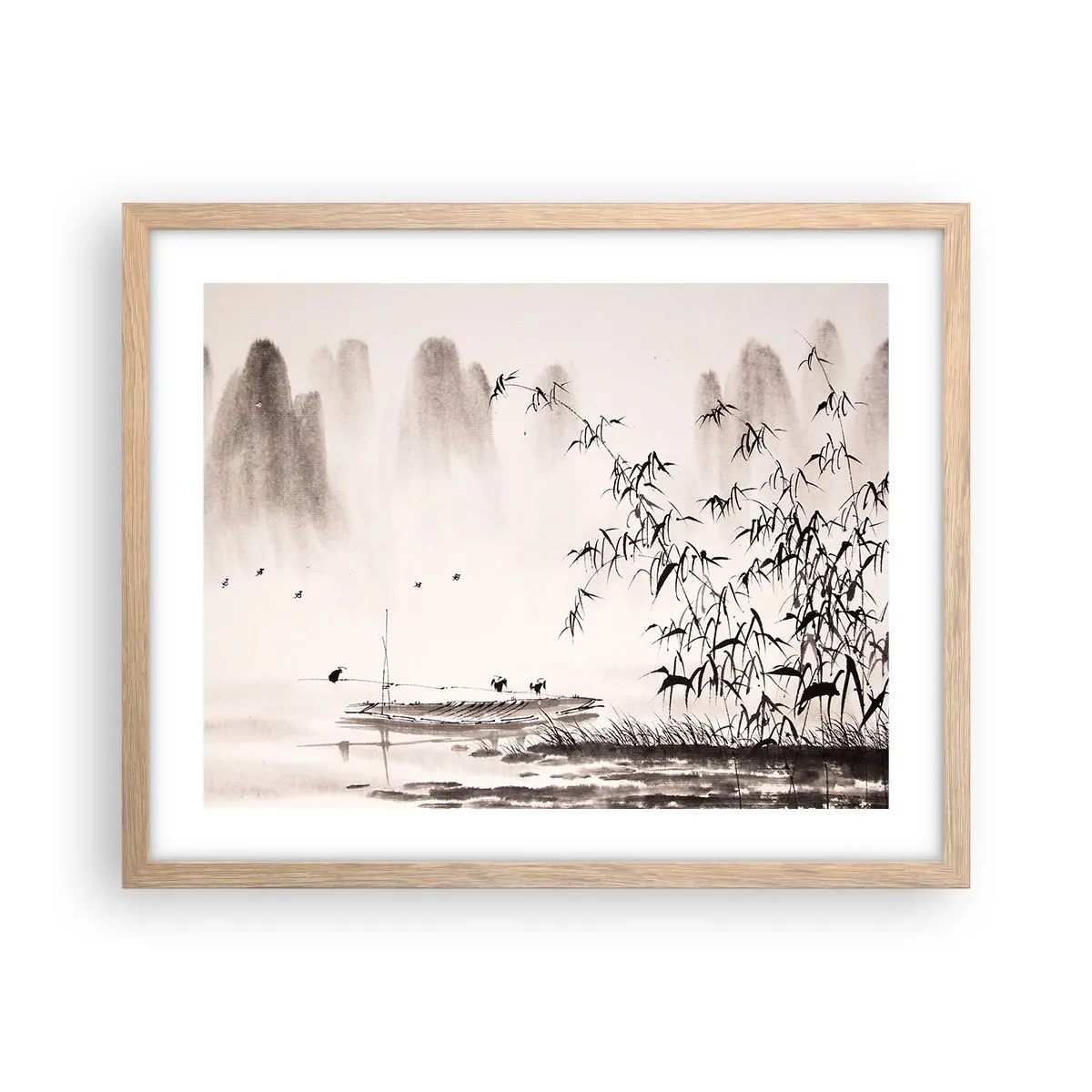 Poster în ramă de stejar deschis - Liniștea câmpurilor de orez - 50x40 cm