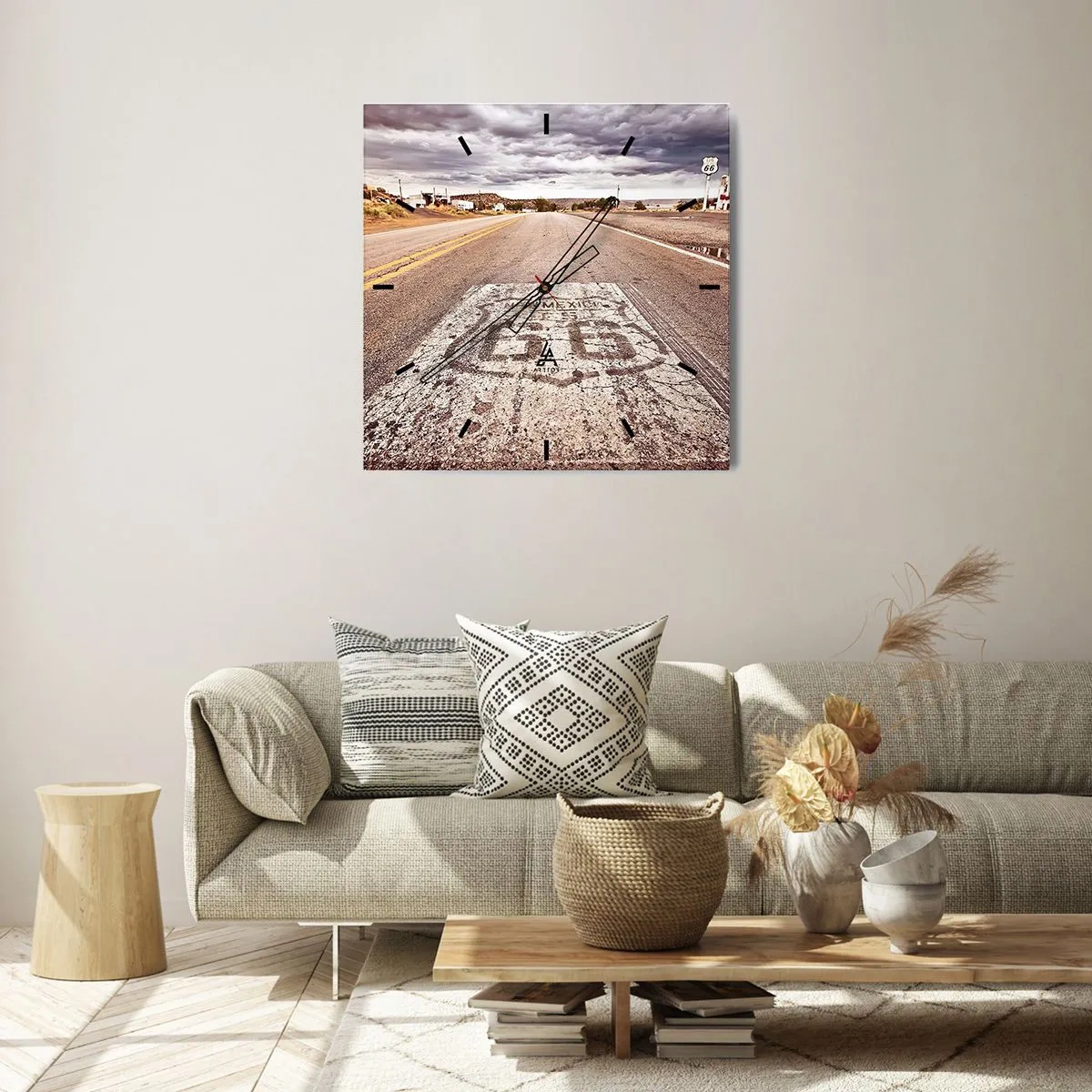 Ceas de perete - Ceas pe sticlă - Mother Road - o legendă americană - 30x30 cm