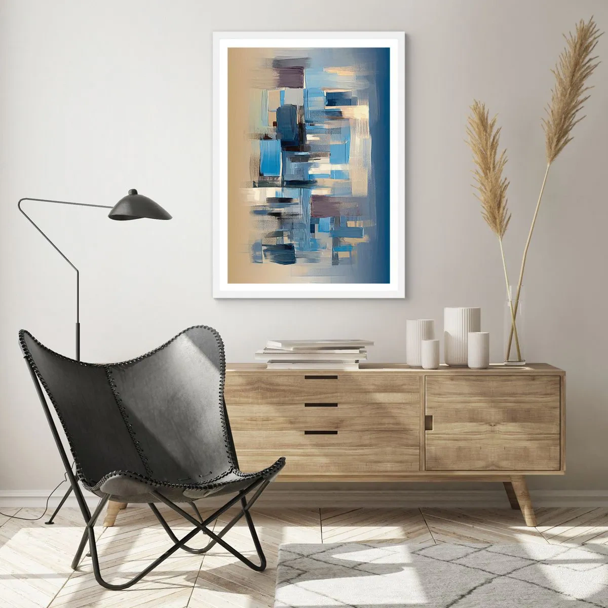 Poster în ramă albă - Construcție albastră - 61x91 cm
