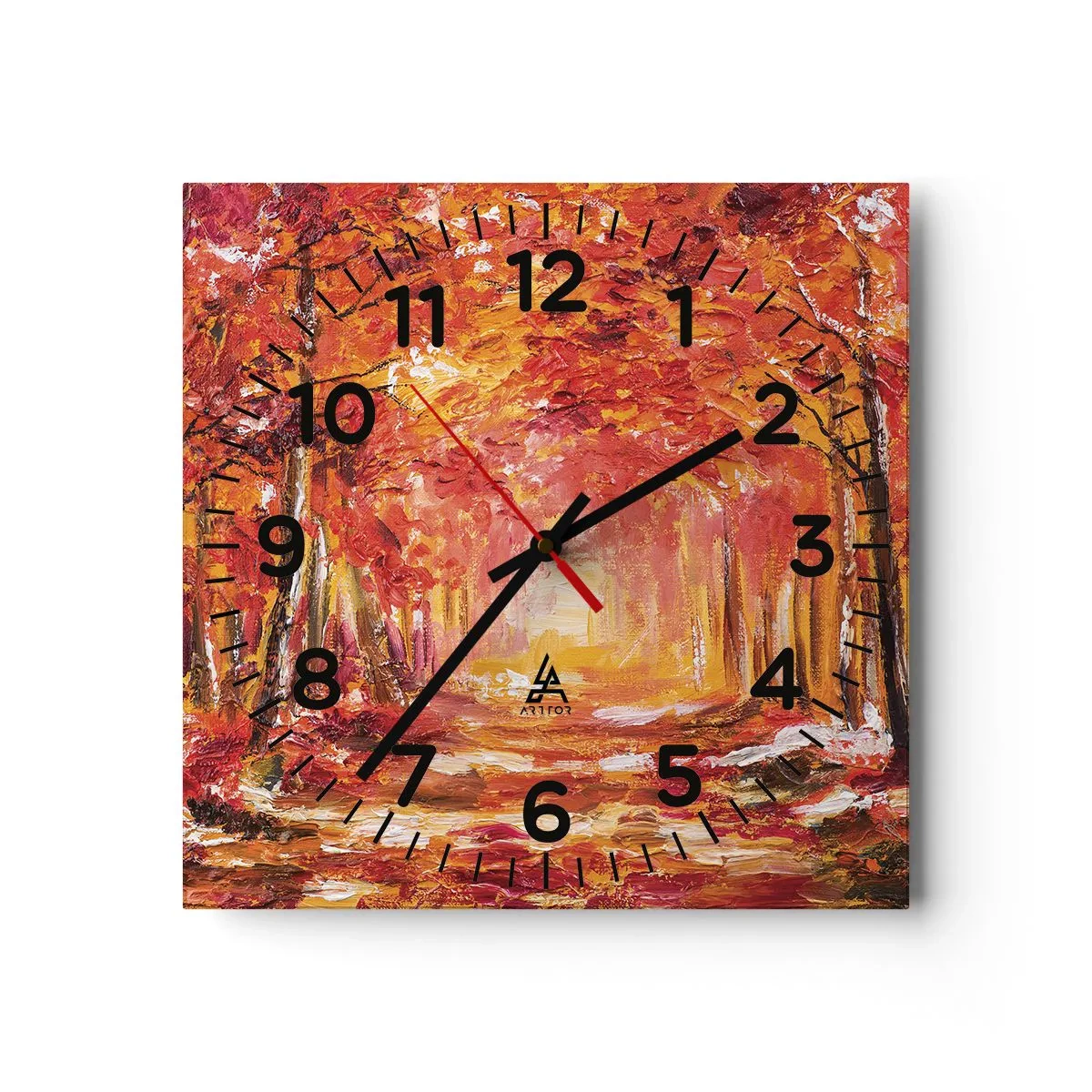 Ceas de perete - Ceas pe sticlă - Pădurea de cupru - 40x40 cm
