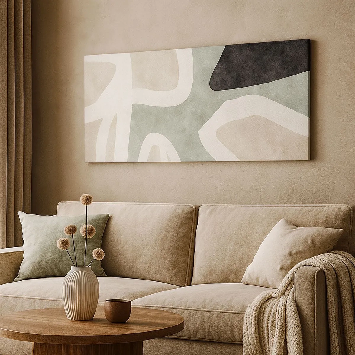 Tablou pe pânză - Compoziție cu motiv negru - 100x40 cm