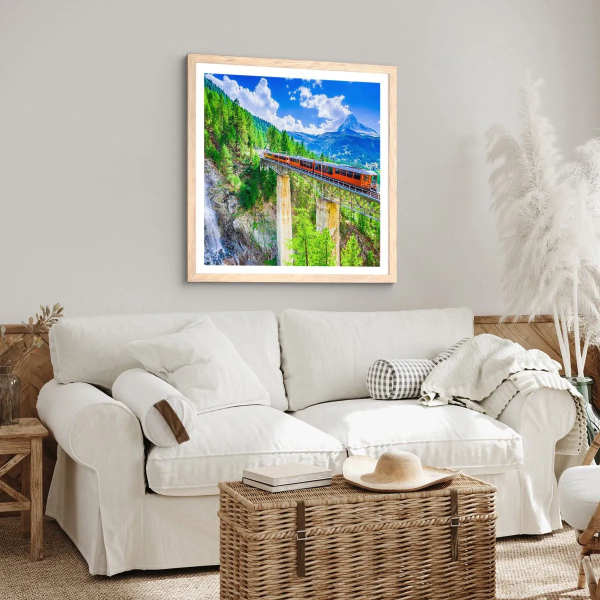 Poster în ramă de stejar deschis - Calea ferată din Alpi - 50x50 cm