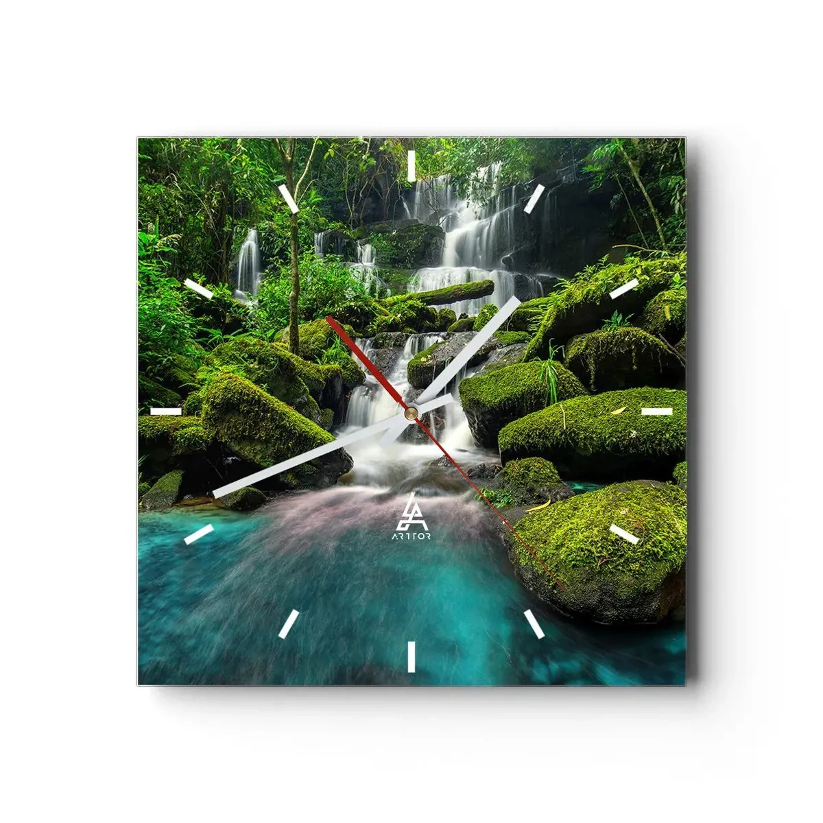 Ceas de perete - Ceas pe sticlă - Turcoaz, safir și argint lichid - 30x30 cm