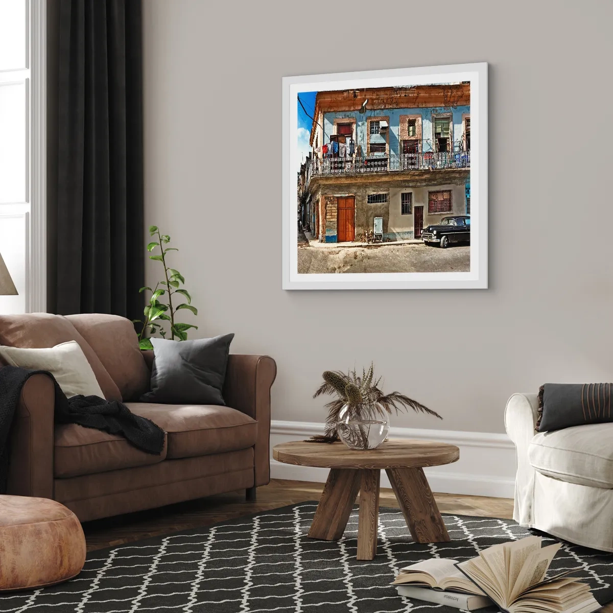 Poster în ramă albă - Sentimente cubaneze - 60x60 cm