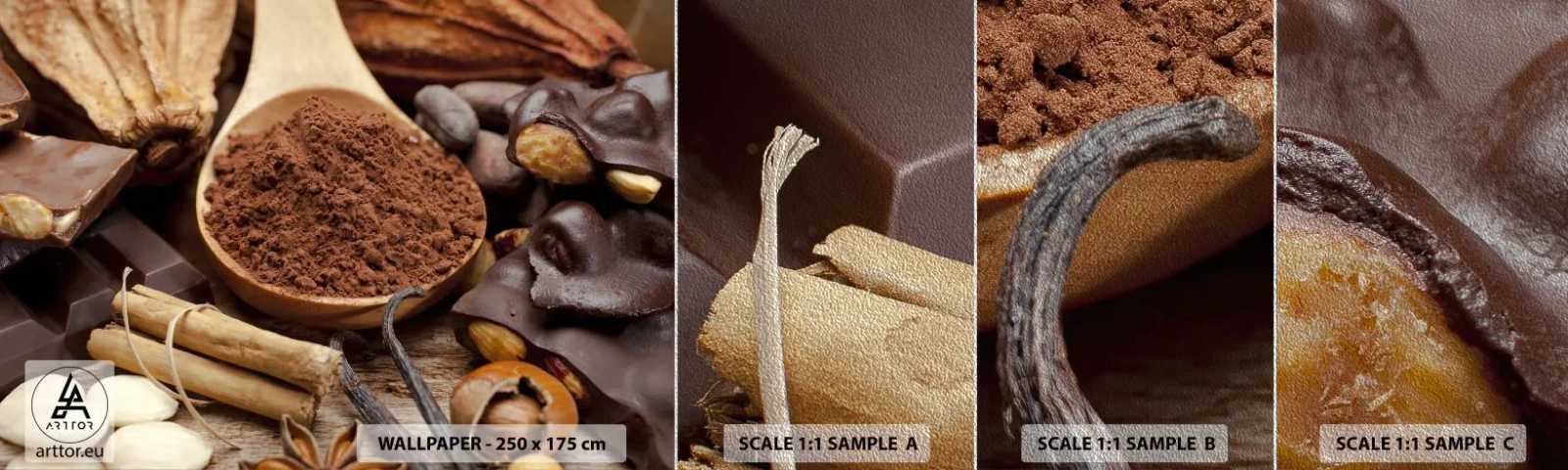 Mostră tapet Premium Sand - Cea mai bună pentru tristețe - Gastronomie, Ciocolată, Cafea - 100x30 cm