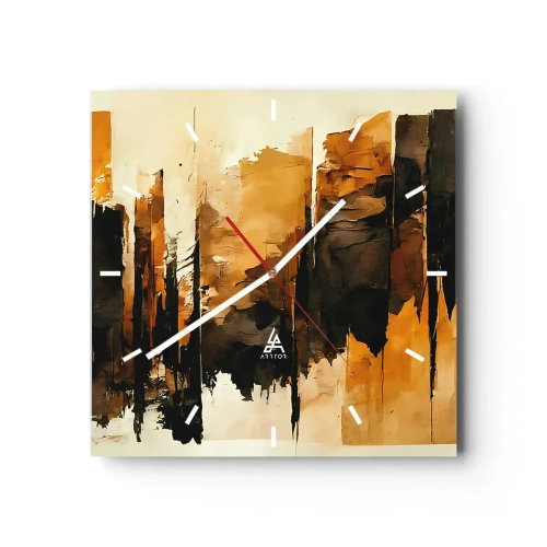 Ceas de perete - Ceas pe sticlă - Armonie de negru și auriu - 30x30 cm