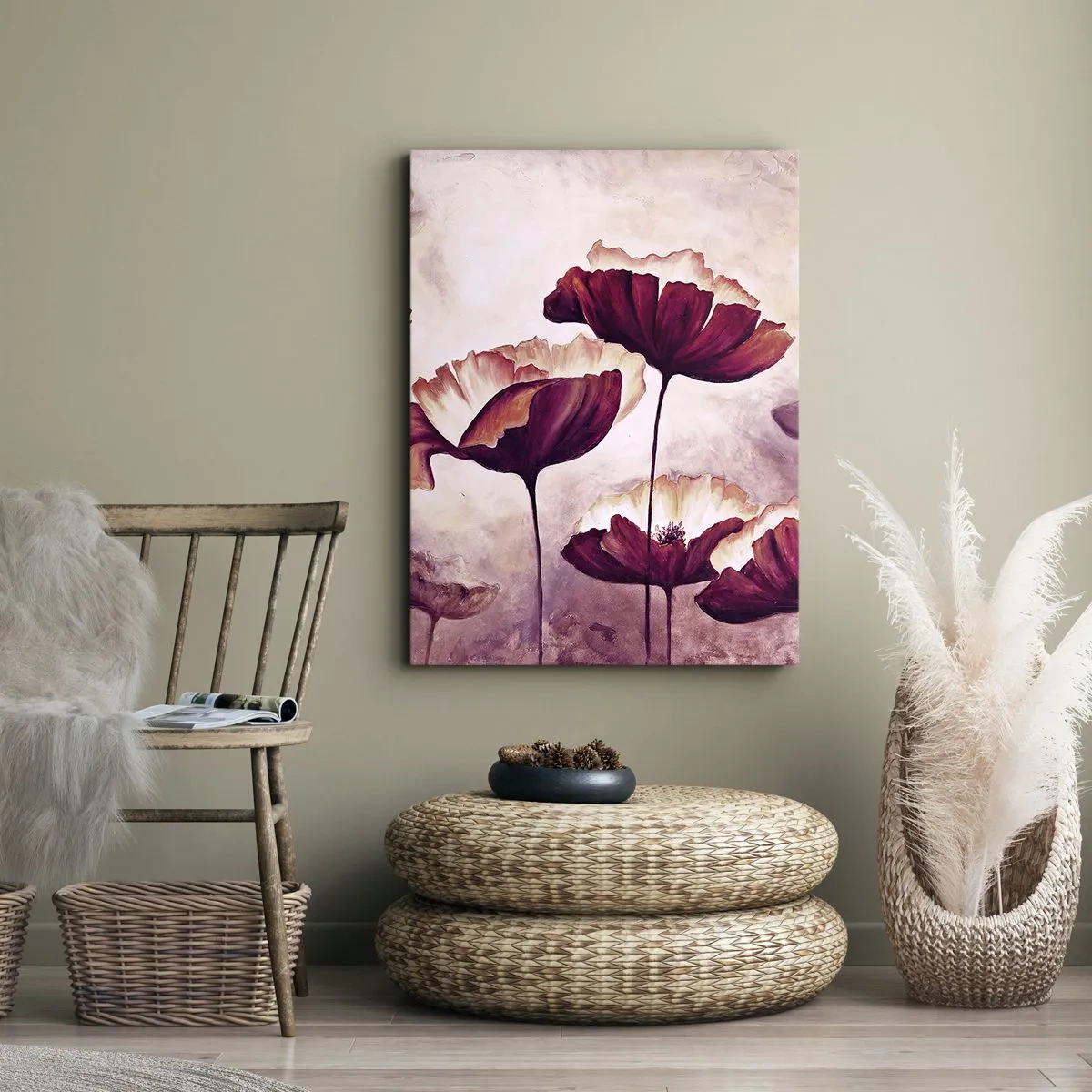 Tablou pe pânză - Fulgi roșii și albi - 45x80 cm