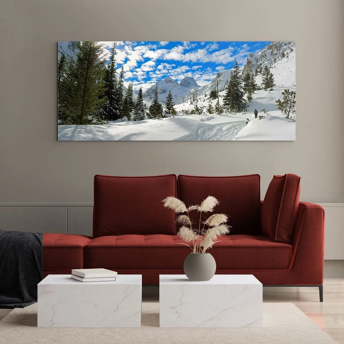 Tablou pe sticlă - În zăpadă și soare - 90x30 cm