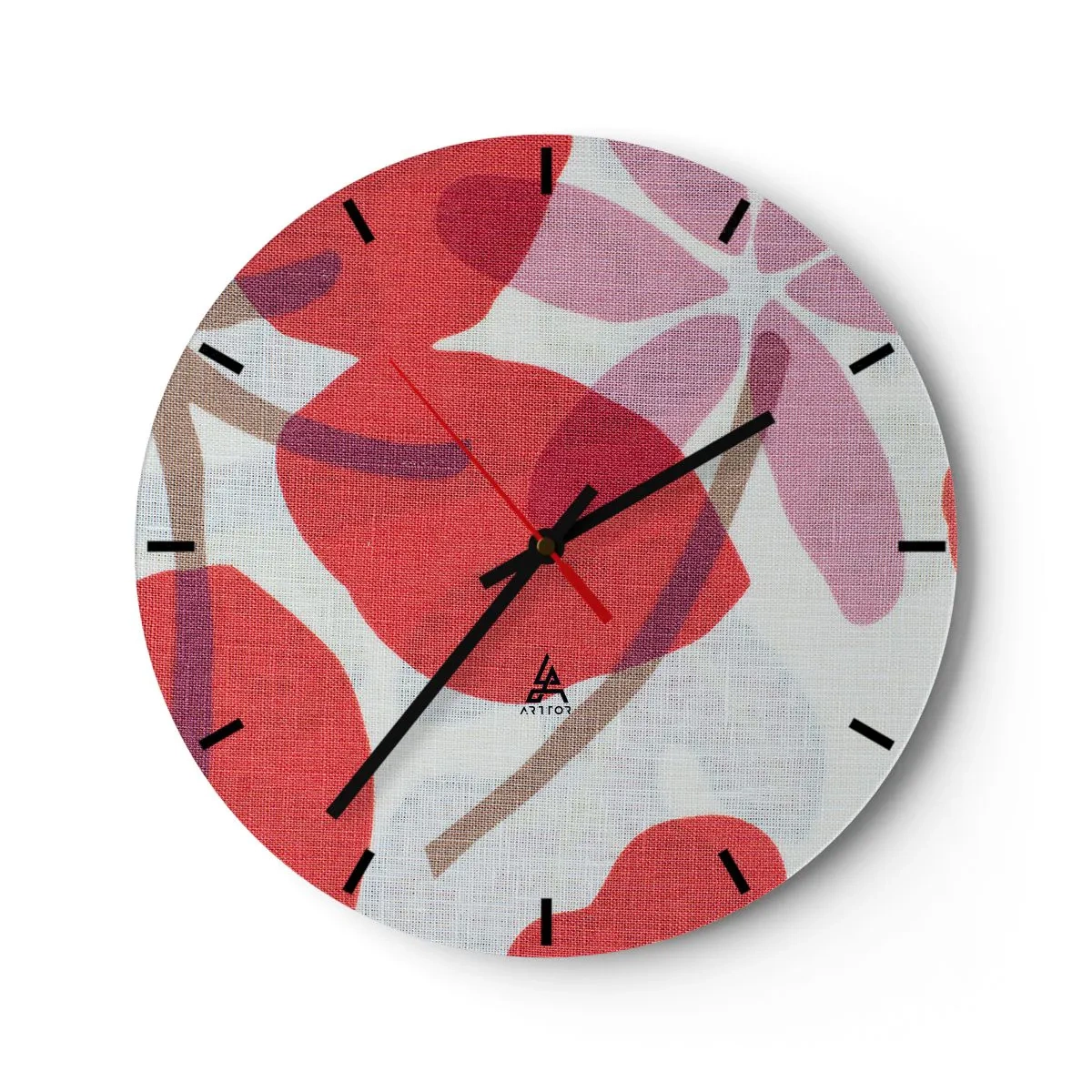 Ceas de perete - Ceas pe sticlă - Aranjament floral în roz - 40x40 cm