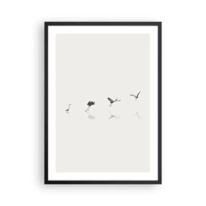 Poster în ramă neagră - O compoziție minimalistă de păsări lângă apă - 50x70cm - Patru pași simpli - Decorațiune modernă pentru perete pentru living și dormitor ARTTOR