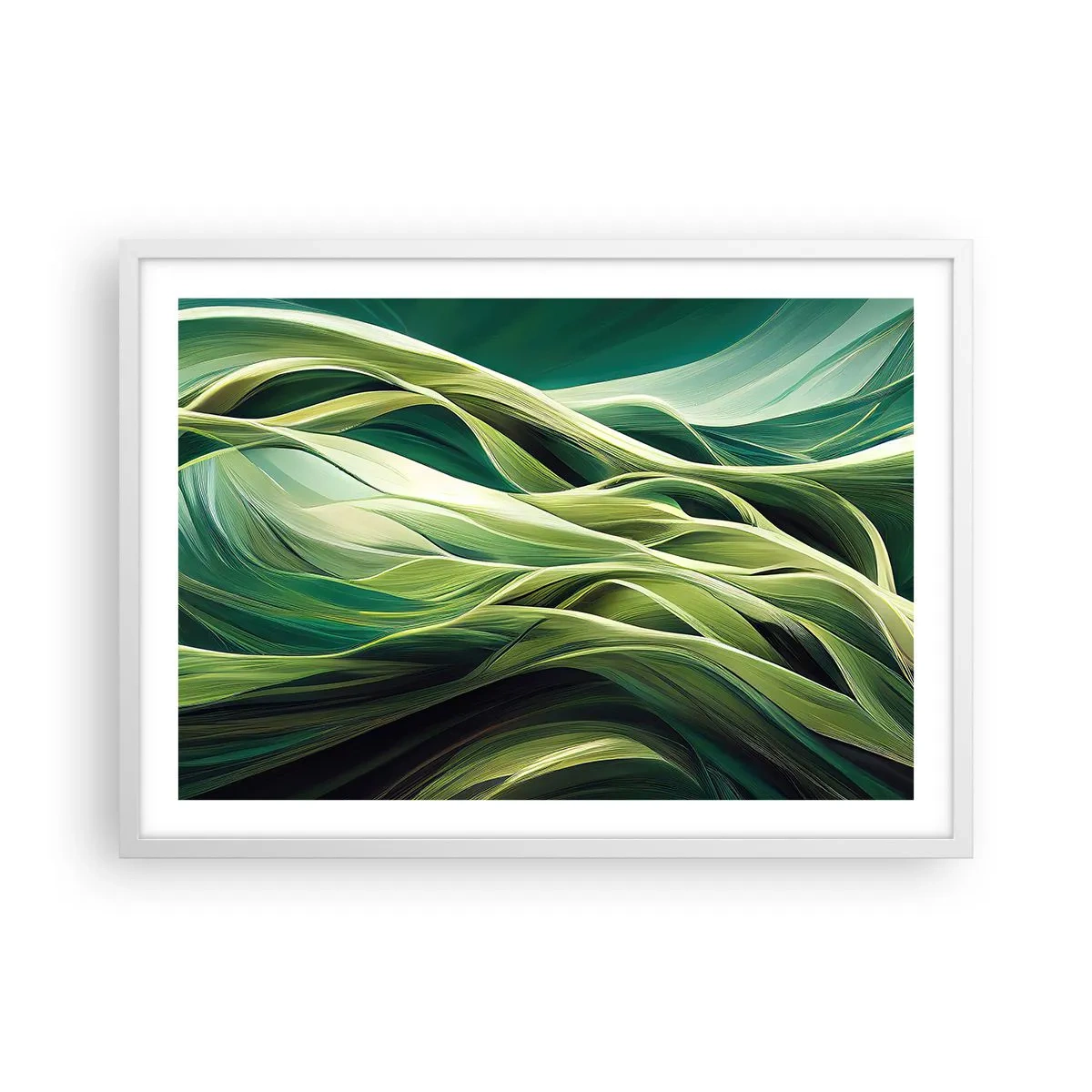 Poster în ramă albă - Un joc abstract de verde - 70x50 cm