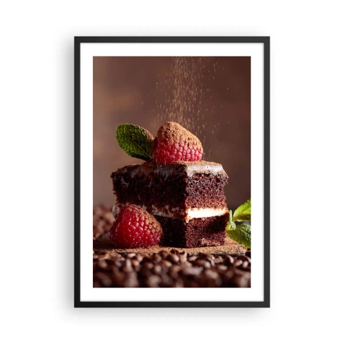 Poster în ramă neagră - Tort de ciocolată cu zmeură și stropi de cacao - 50x70cm - Viața este dulce - Decorațiune modernă pentru perete pentru living și dormitor ARTTOR