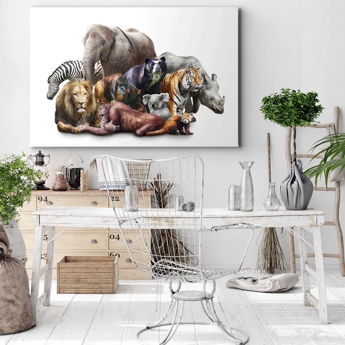 Tablou pe pânză Canvas - O varietate de animale sălbatice într-o compoziție de grup - 70x50cm - Fotografia africană de familie - Decorațiune modernă pentru perete pentru living și dormitor ARTTOR