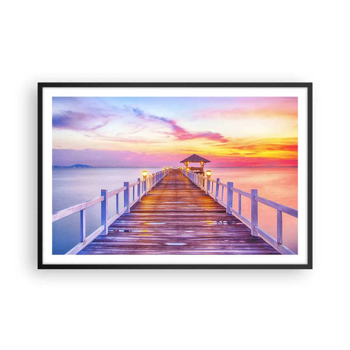 Poster în ramă neagră - Tăcerea serii în liliac-auriu - 91x61 cm