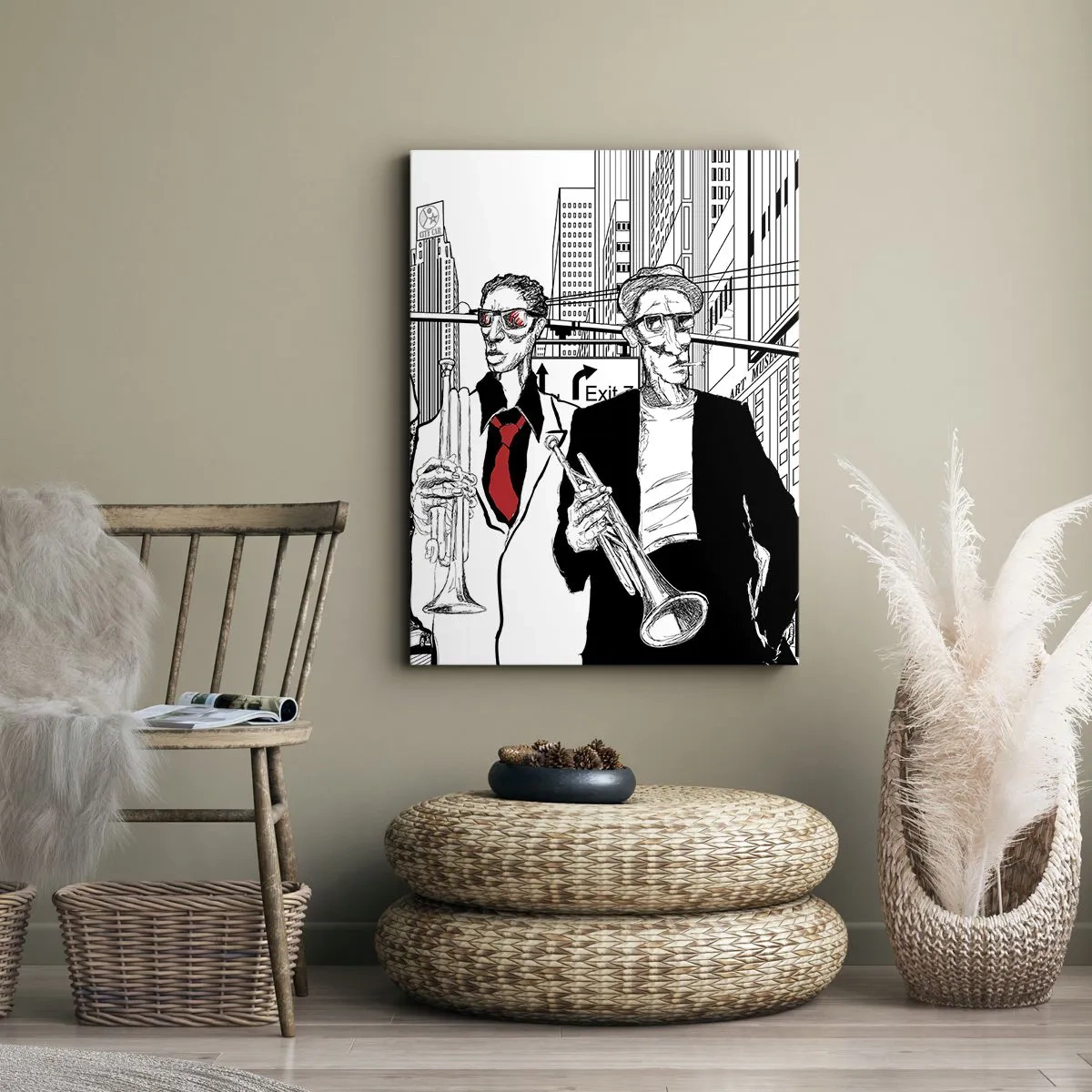 Tablou pe pânză - Rapsodie urbană în negru și roșu - 50x70 cm