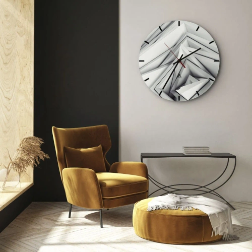 Ceas de perete - Ceas pe sticlă - Forme geometrice, tridimensionale în nuanțe de gri - 30x30cm - Muguri cu unghiuri ascuțite - Decorațiune modernă pentru perete pentru living, bucătărie și dormitor ARTTOR