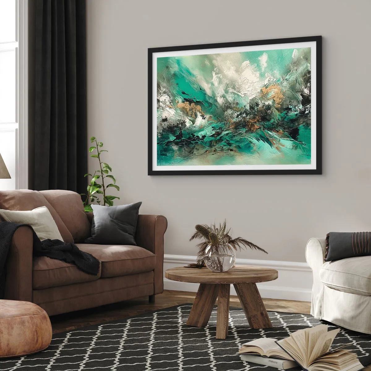 Poster în ramă neagră - Fierbere negru-smarald - 70x50 cm