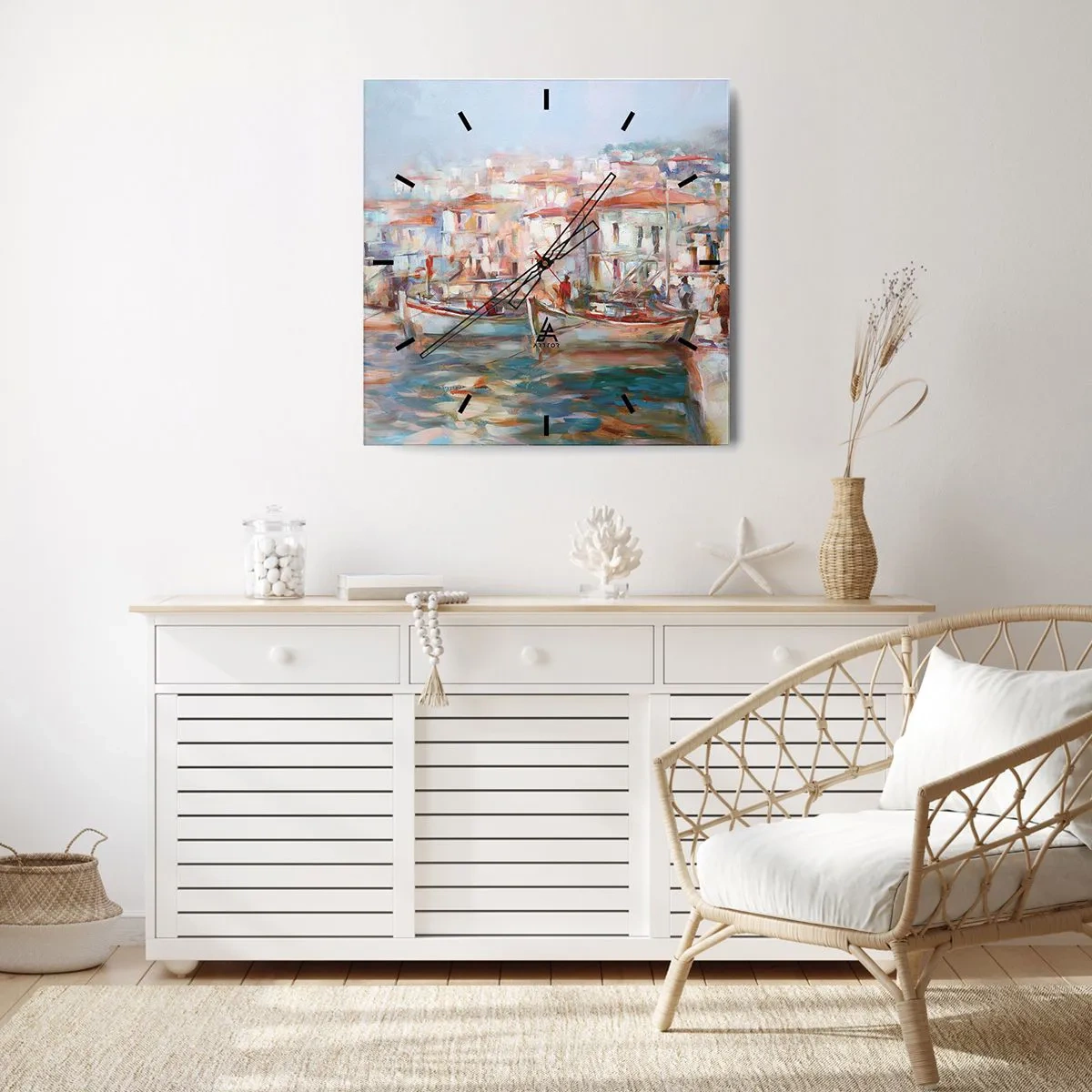 Ceas de perete - Ceas pe sticlă - Vacanță pastelată - 30x30 cm