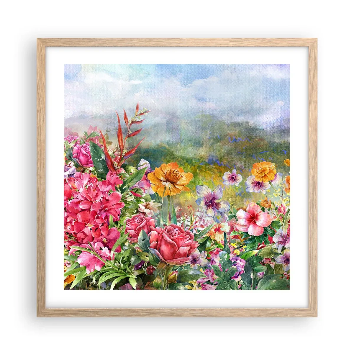 Poster în ramă de stejar deschis - O grădină înnebunită - 50x50 cm