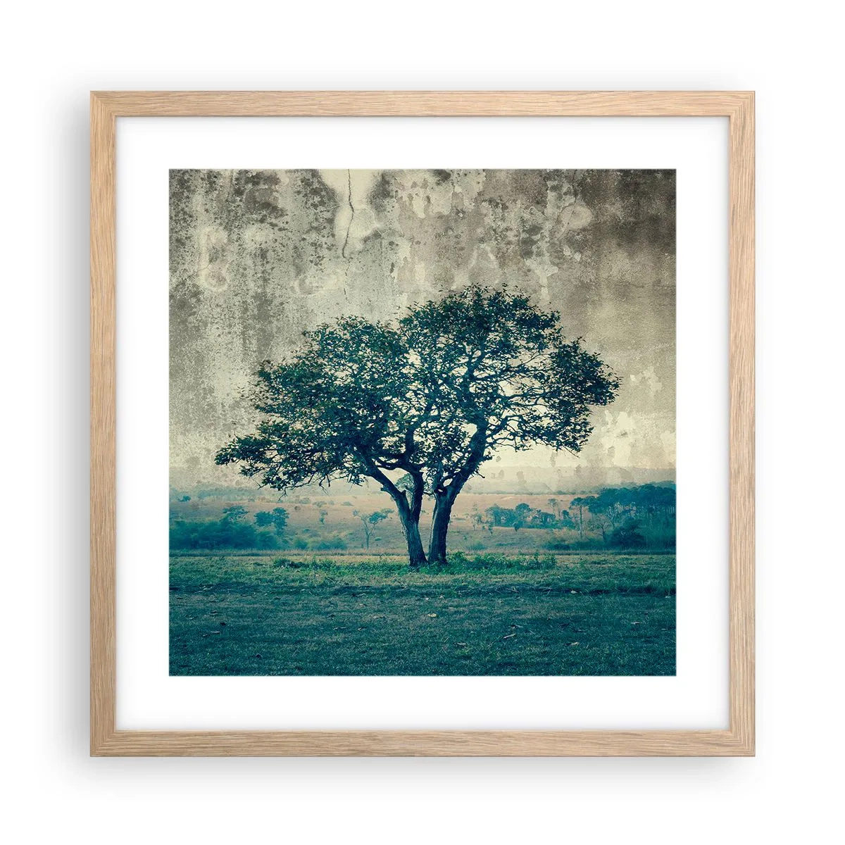 Poster în ramă de stejar deschis - Un măr pe o pajiște albastră? - 40x40 cm