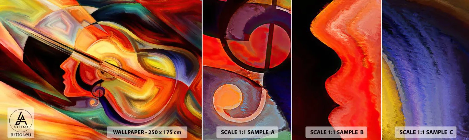 Mostră de Tapet Standard Eco - Și totul merge bine - Abstracția, Chipul de femeie, Vioară - 100x30 cm