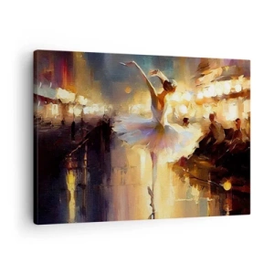 Tablou pe pânză Canvas - O balerină dansând în fața unei scene luminate - 70x50cm - Un miracol în stradă - Decorațiune modernă pentru perete pentru living și dormitor ARTTOR