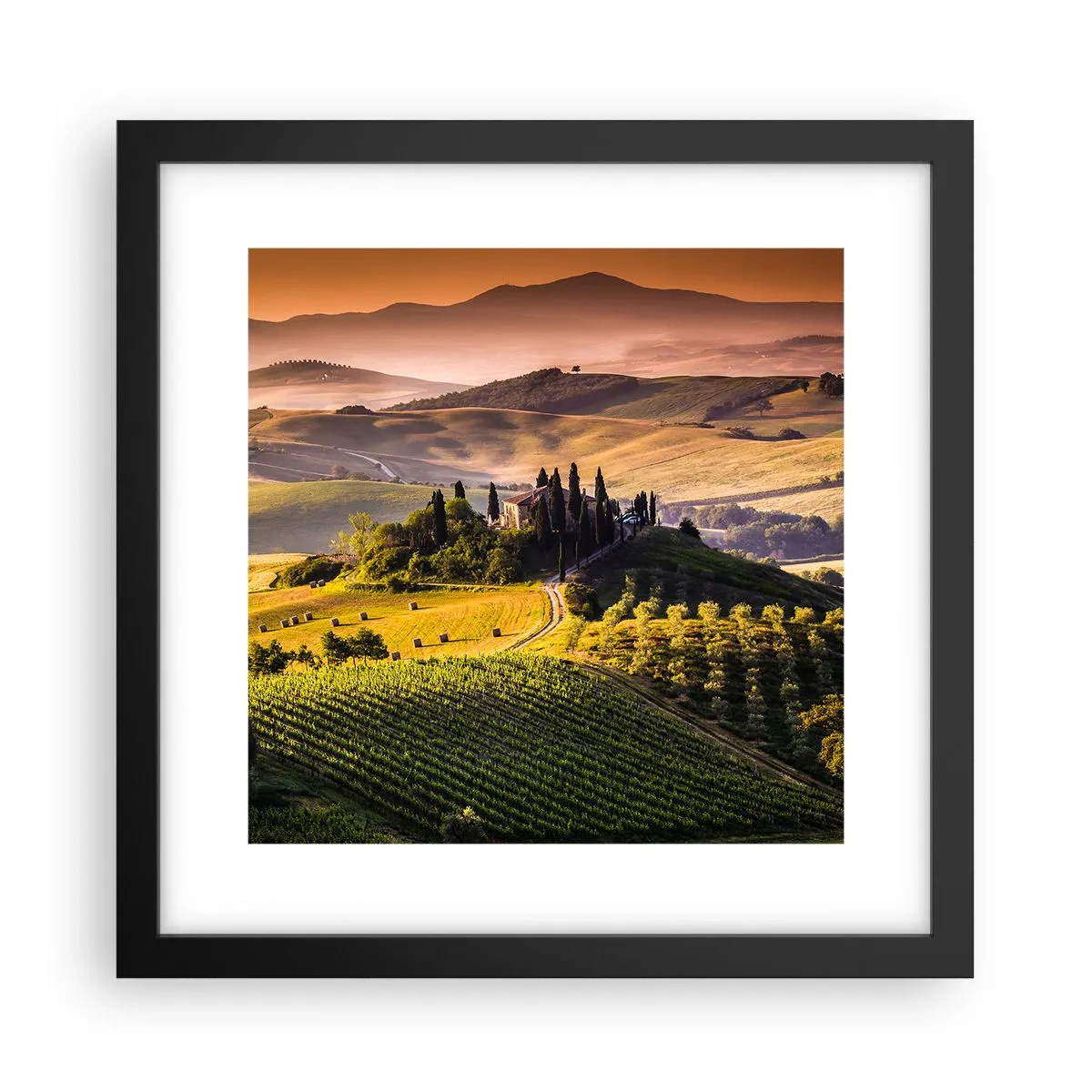 Poster în ramă neagră - Arcadia - peisaj toscan - 30x30 cm
