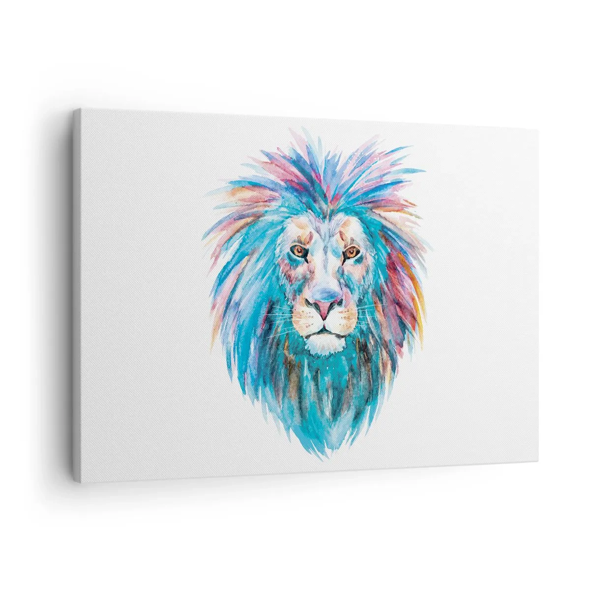 Tablou pe pânză Canvas - Portret în acuarelă al unui leu în culori vii - 70x50cm - Aură electrizantă - Decorațiune modernă pentru perete pentru living și dormitor ARTTOR