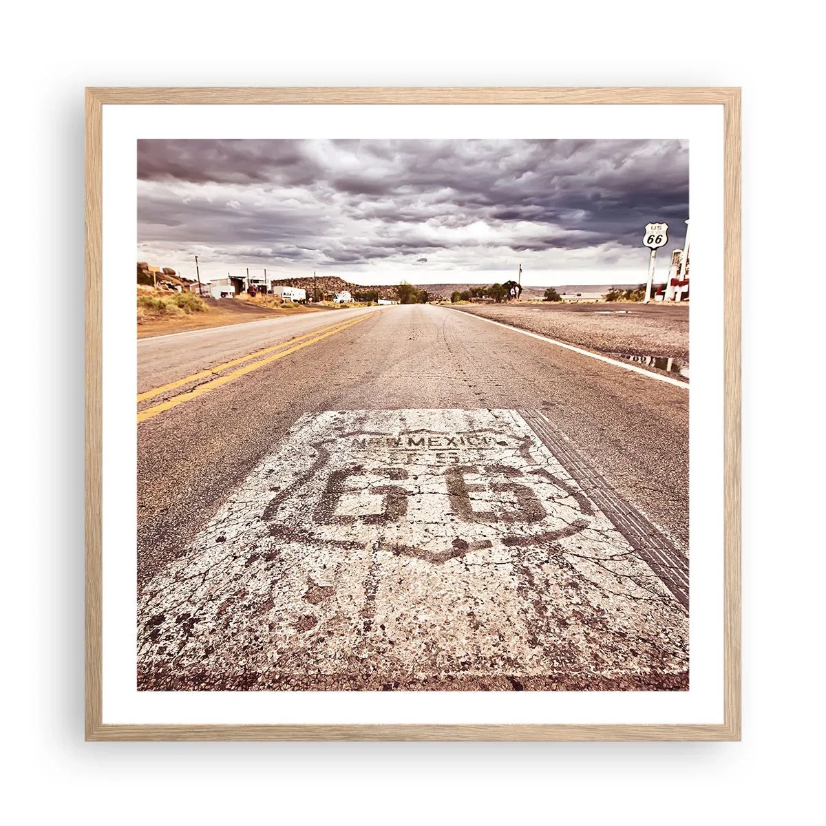 Poster în ramă de stejar deschis - Mother Road - o legendă americană - 60x60 cm