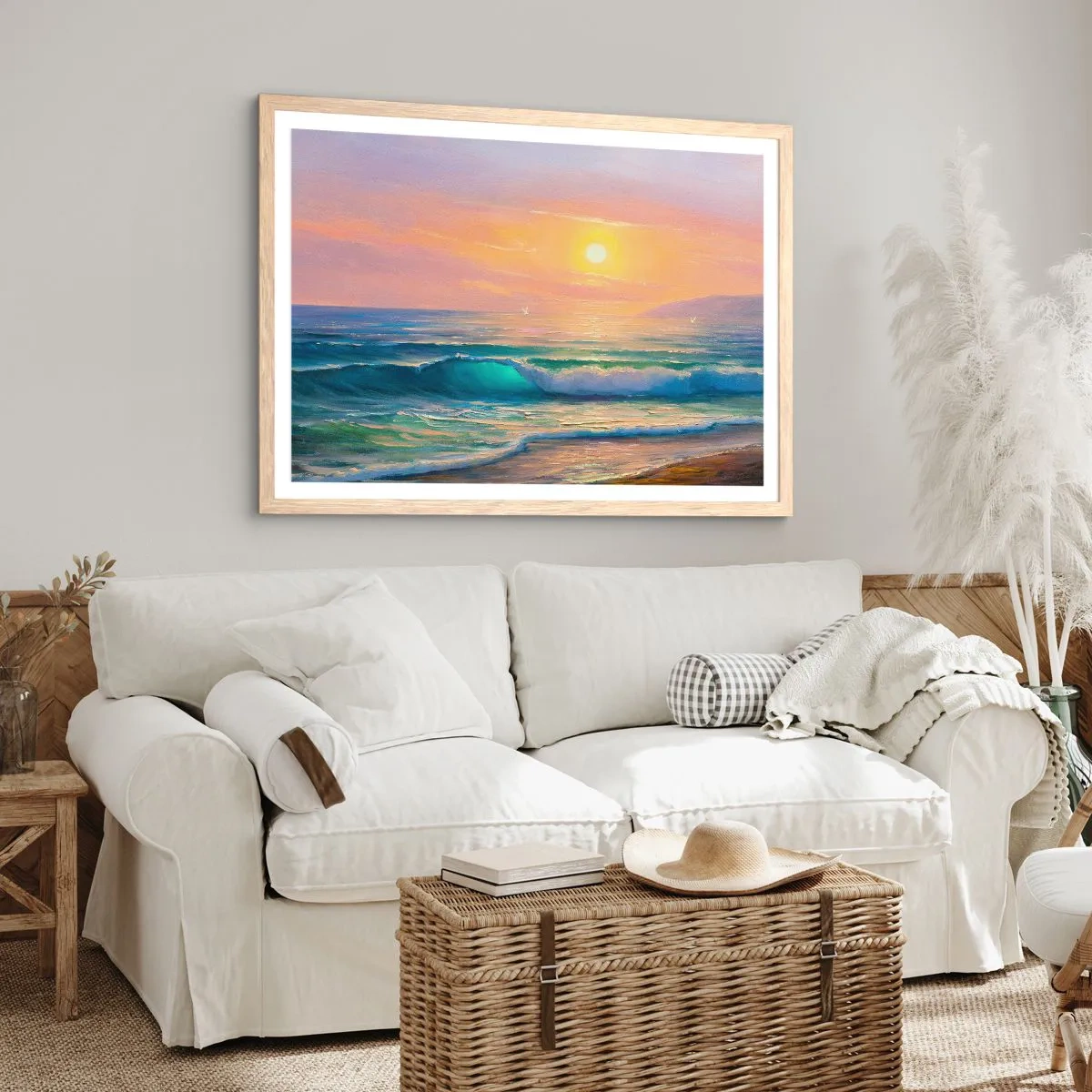 Poster în ramă de stejar deschis - Cântecul turcoaz al valurilor - 40x30 cm